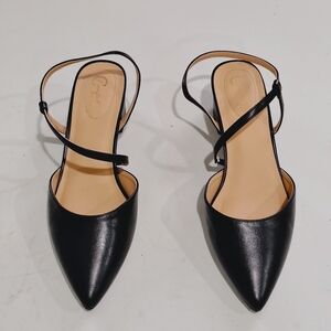 Est 1946  Women's Elegant Black Pointy Toe Block Heels Slingback Shoes Size 10M